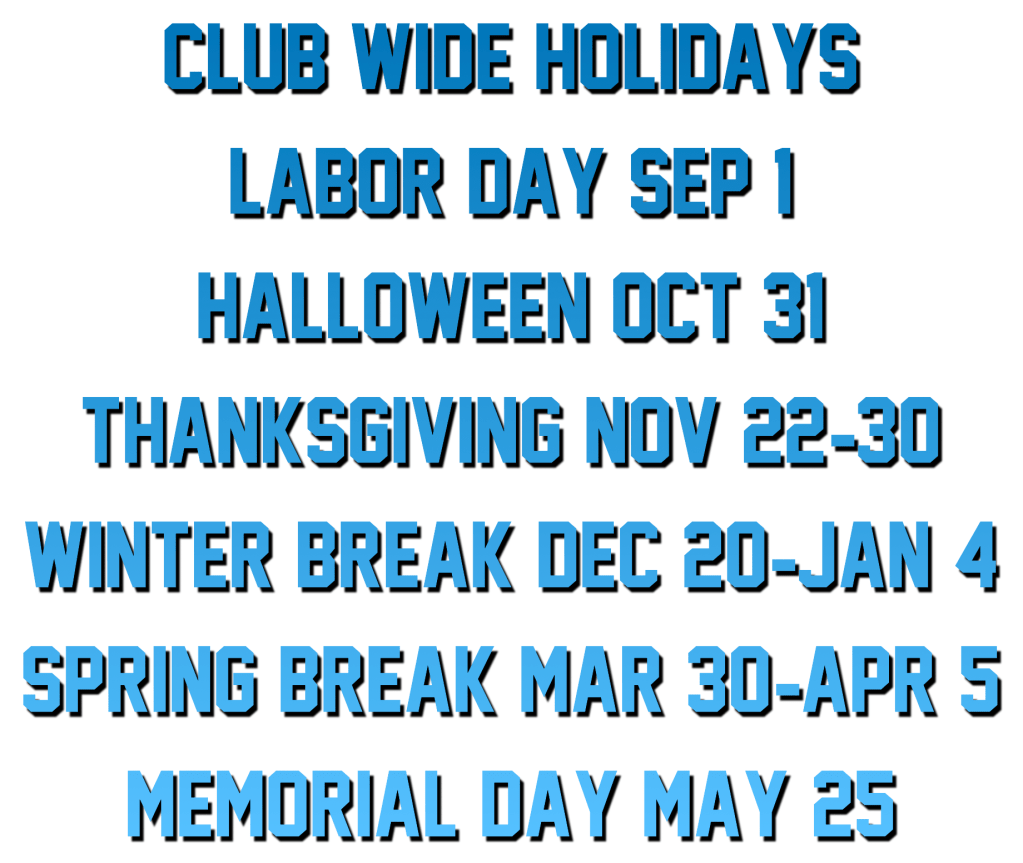 Club Wide Holidays 2025-2026